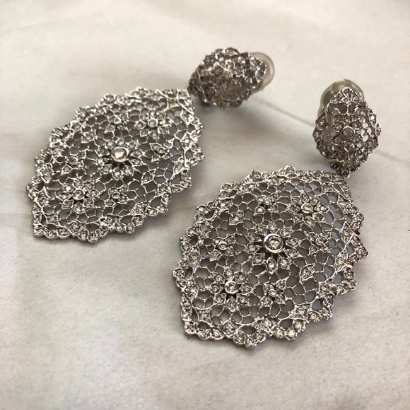 Jennifer Miller Silver Rhinestone Mesh Earrings - Picture 3 of 4